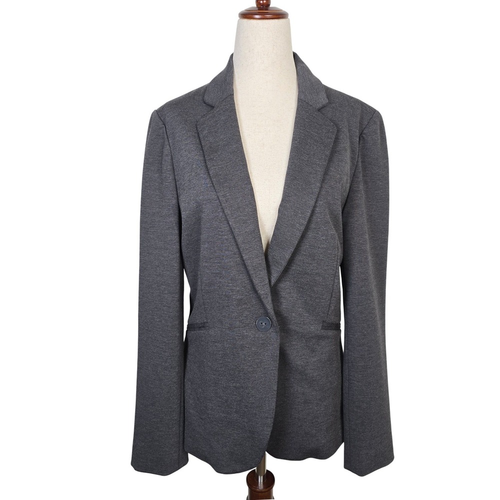 Audrey‎ & Celine Womens Medium Charcoal Gray Single Button Knit Blazer Jacket
